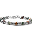 Maria Cristina Sterling Bracciale Uomo Agata Muschiata Verde E Occhio Di Tigre Barilotti Decorati In Argento