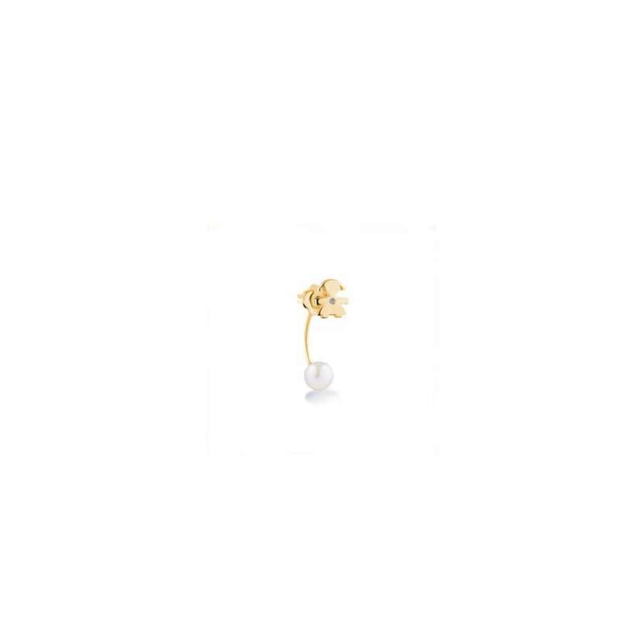 Le Bebe' Mono Orecchino In Oro E Perla Mm. 6/6,5 Simbolo Bimba Con Diamante