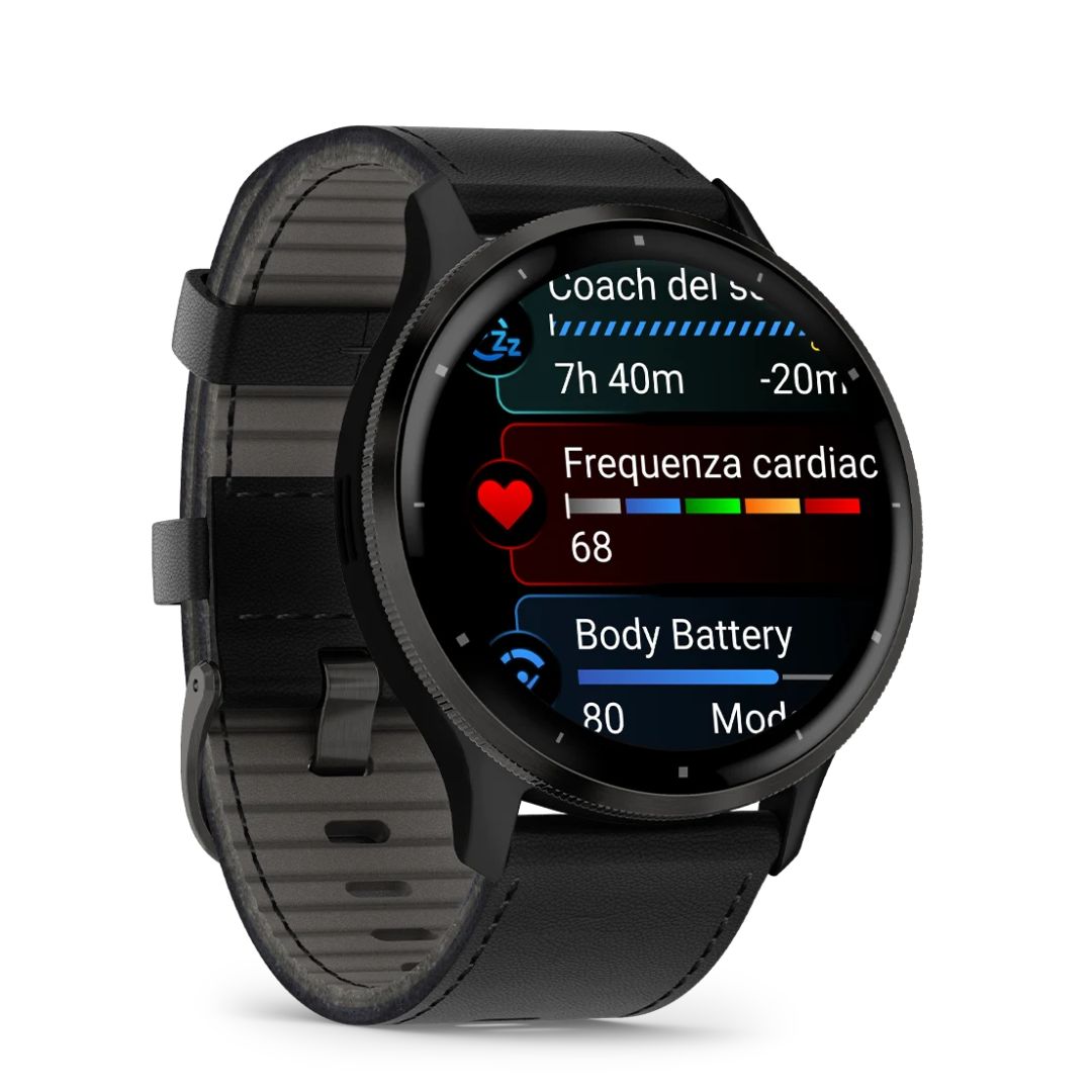 Garmin Venu 3 Black & Slate Con Doppio Cinturino, In Pelle e Silicone