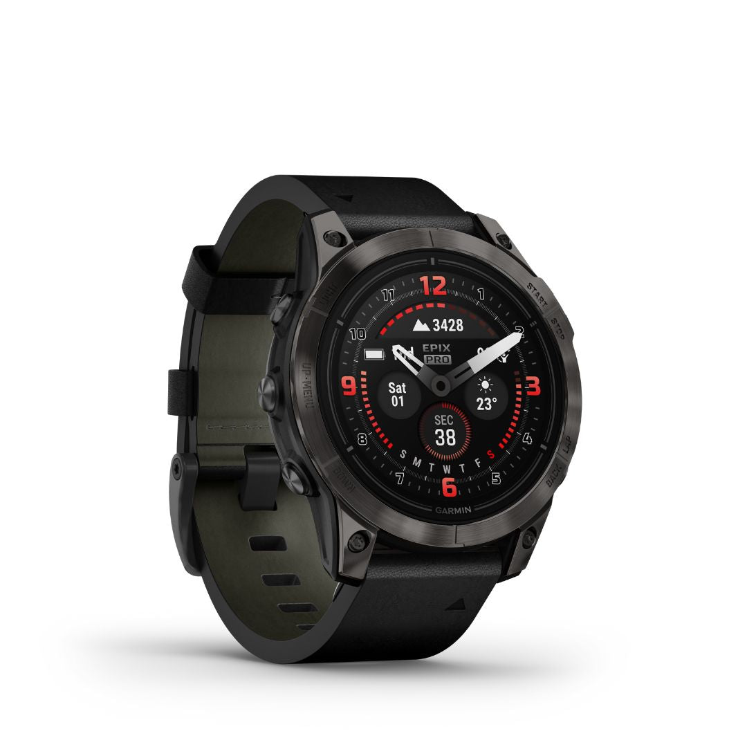 Garmin Epix Pro (Gen 2) Sapphire Edition 47 mm
Carbon Gray DLC Titanium con cinturino Black Leather