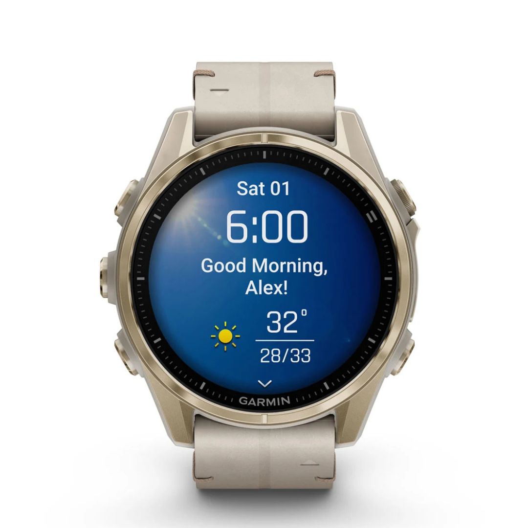 Garmin Fenix 8 - 43 mm, Amoled, Sapphire, Titanio, Soft Gold & Limestone (Pelle)