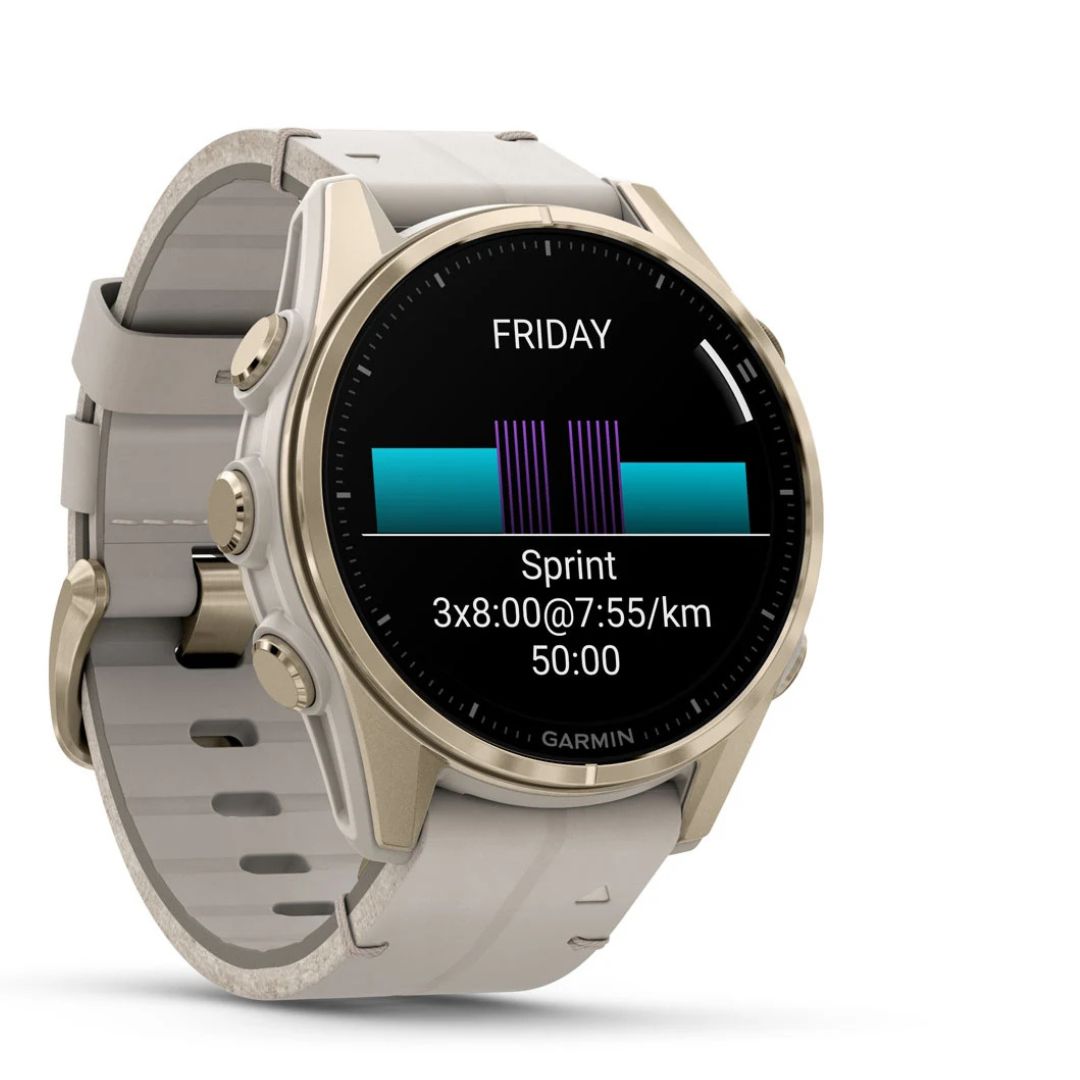 Garmin Fenix 8 - 43 mm, Amoled, Sapphire, Titanio, Soft Gold & Limestone (Pelle)