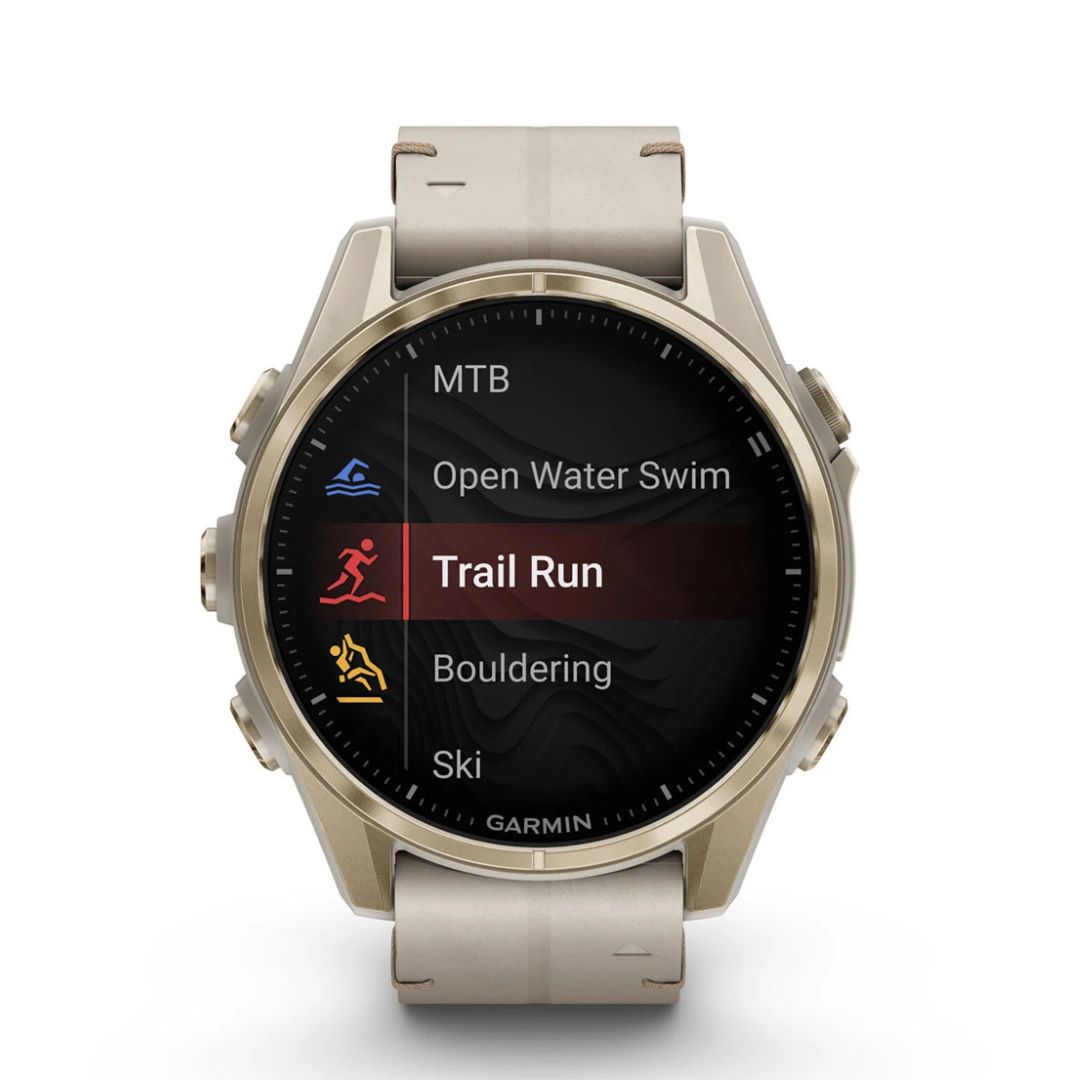 Garmin Fenix 8 - 43 mm, Amoled, Sapphire, Titanio, Soft Gold & Limestone (Pelle)