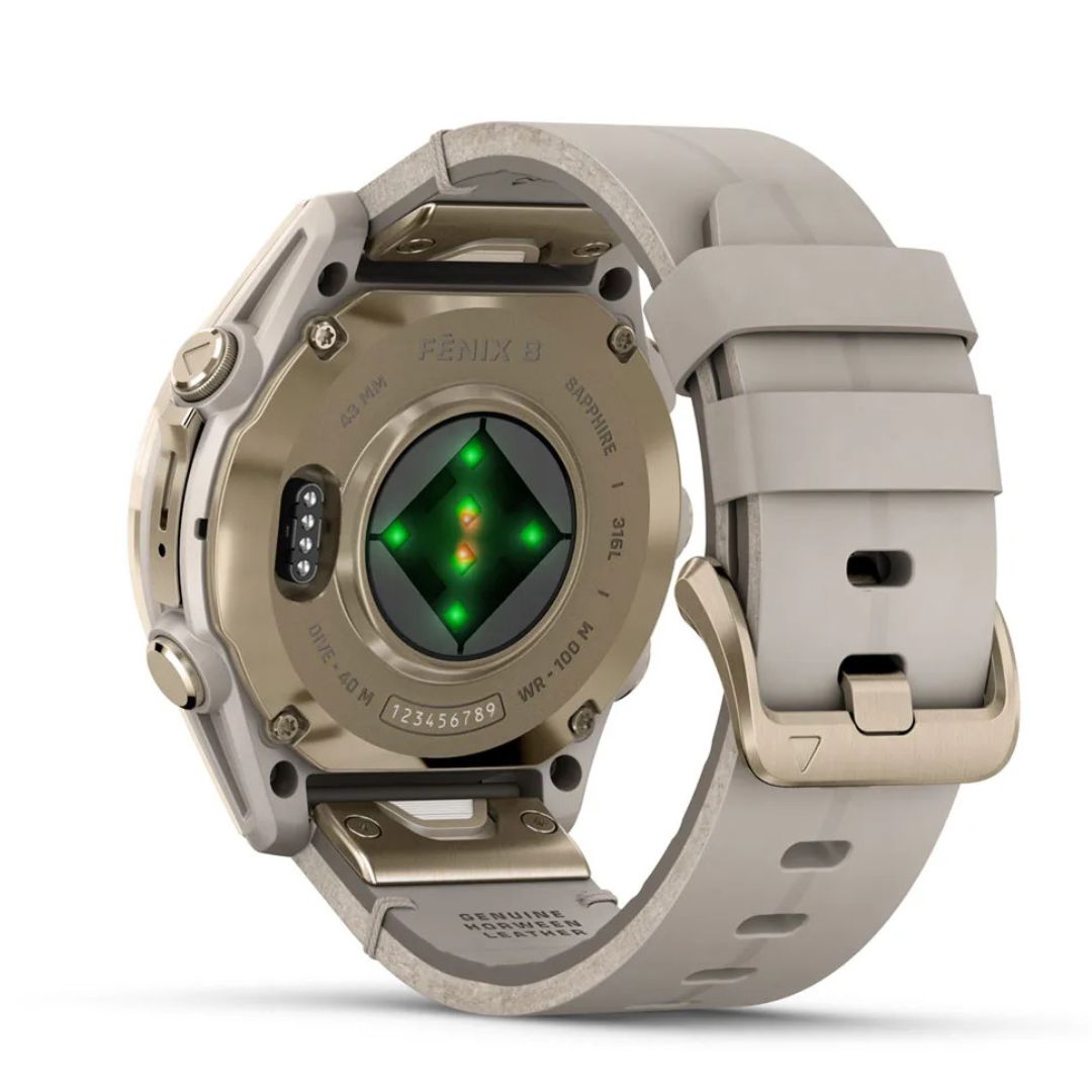 Garmin Fenix 8 - 43 mm, Amoled, Sapphire, Titanio, Soft Gold & Limestone (Pelle)