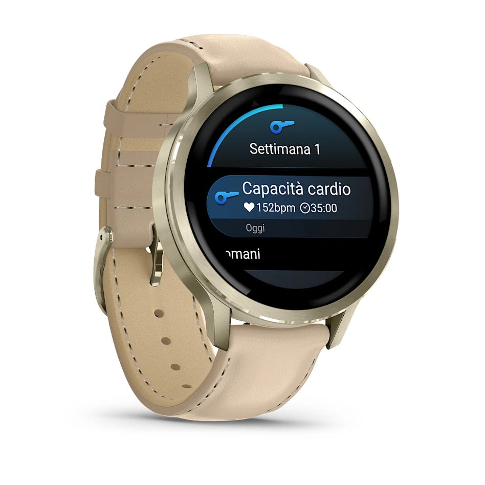Garmin Venu4 Lunar Gold Con Cinturino In Silicone Bone E Cinturino In Pelle Light Sand 41Mm