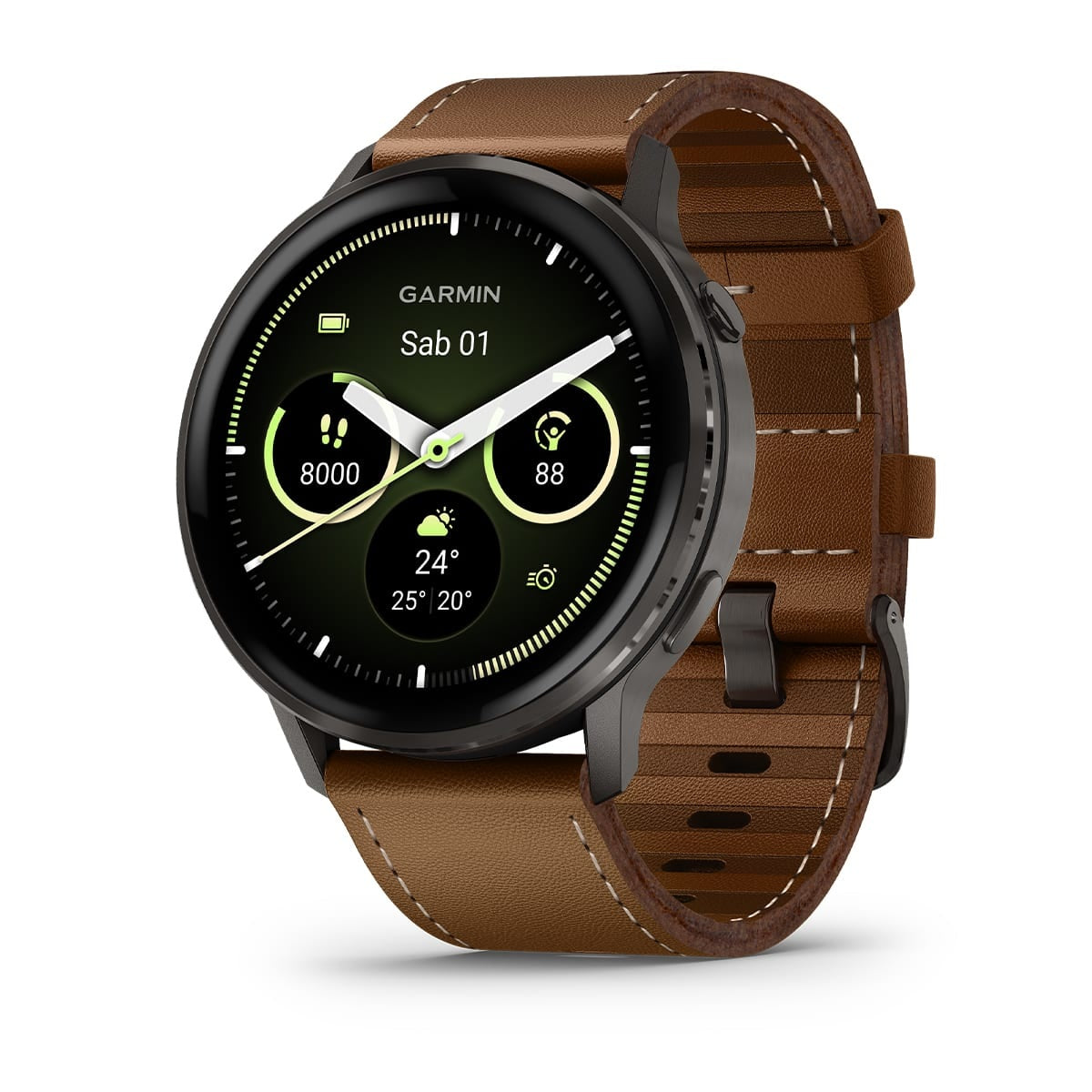 Garmin Venu4 Slate Con Cinturino In Silicone Black E Cinturino In Pelle Brown 45Mm