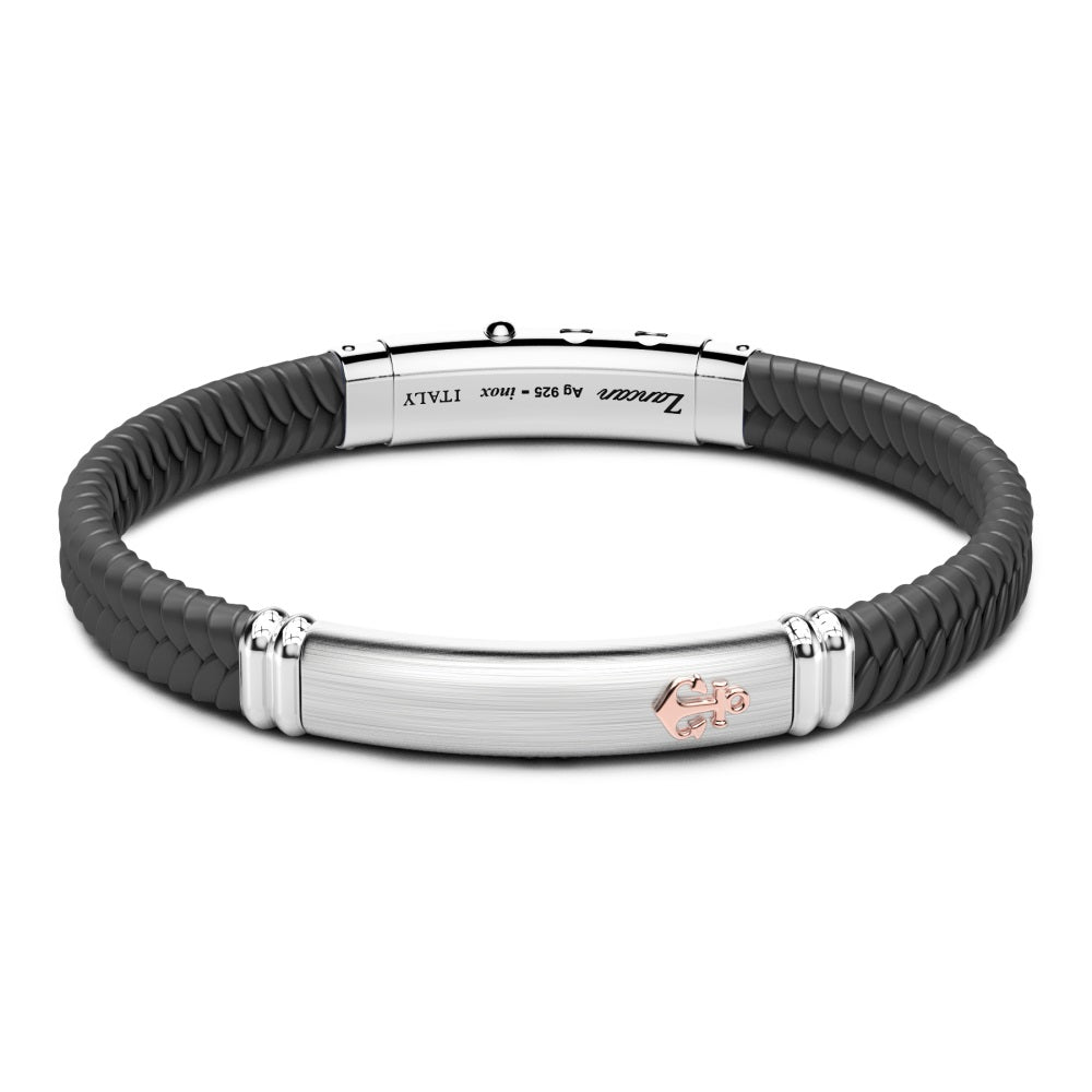 Zancan Bracciale In Silicone Nero Con Targa In Argento E Dettagli In Oro Rosa