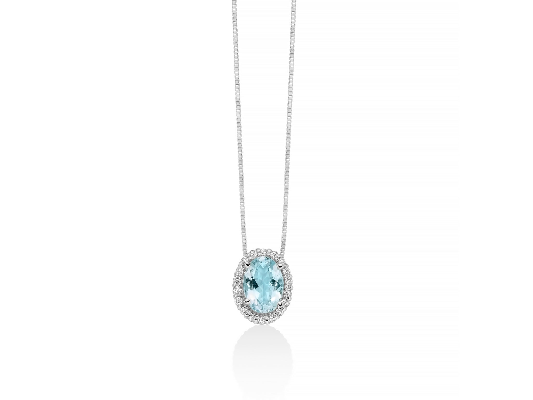 Miluna Collana In Oro Bianco 750/1000 Acquamarina E Diamanti Naturalii
