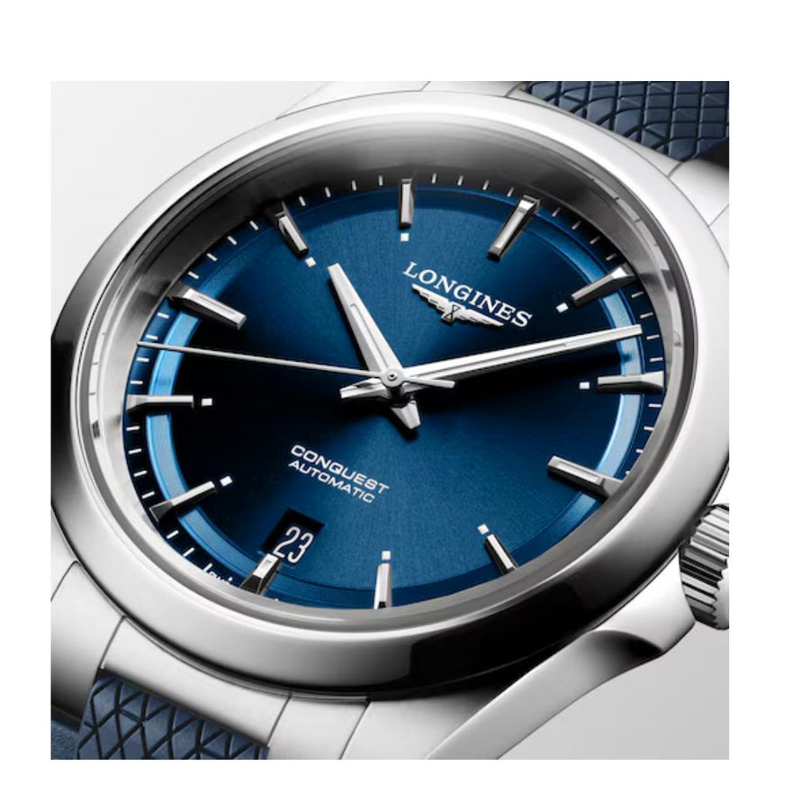 Longines Conquest 41 Mm Cinturino Caucciù Blue