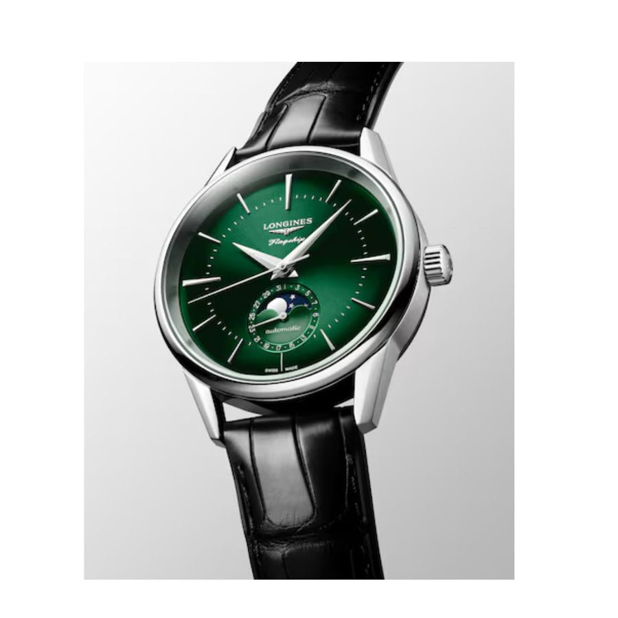 Longines Flagship Heritage Moonphase Quadrante Sunray Green