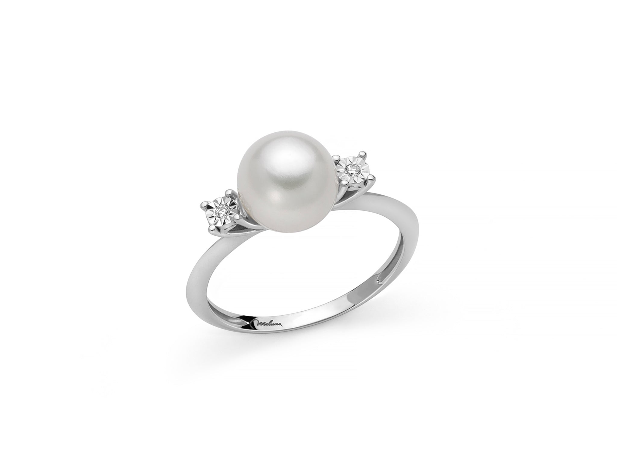 Miluna Anello Perla In Oro Bianco E Diamanti