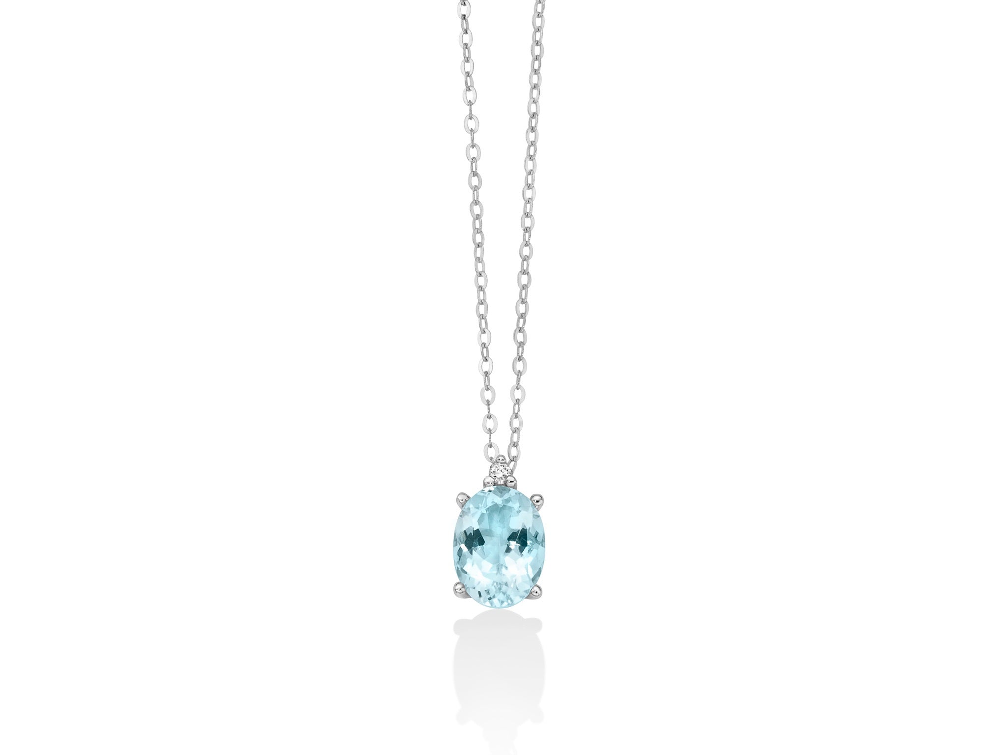 Miluna Collana In Oro Bianco 750/1000 E Acquamarina Ovale Ct.1,1 Diamanti Naturali Ct. 0,014 G SI