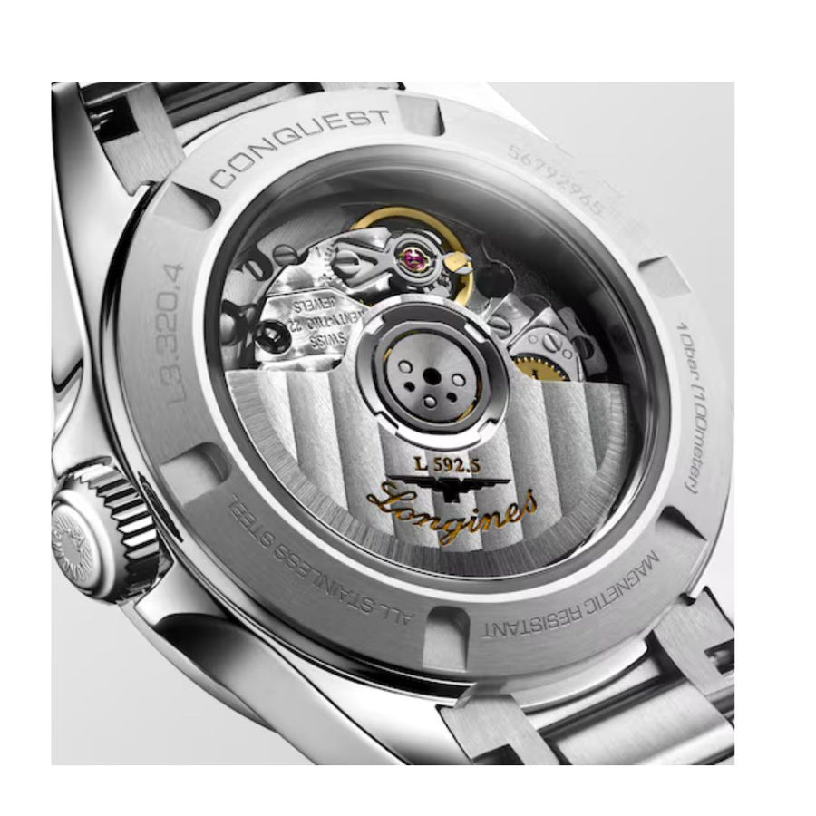 Longines Orologio Conquest Automatico 30 Mm, Quadrante Argento Indici Rosa