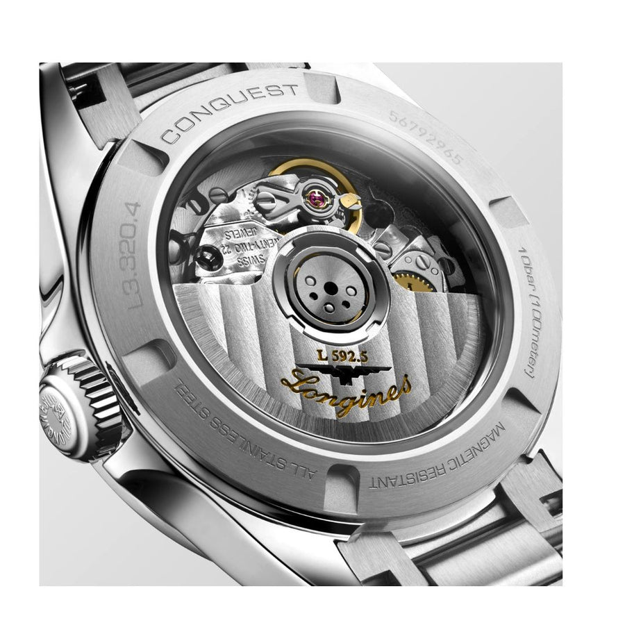 Longines Orologio Conquest Automatico 30 Mm, Quadrante Blu E Diamanti