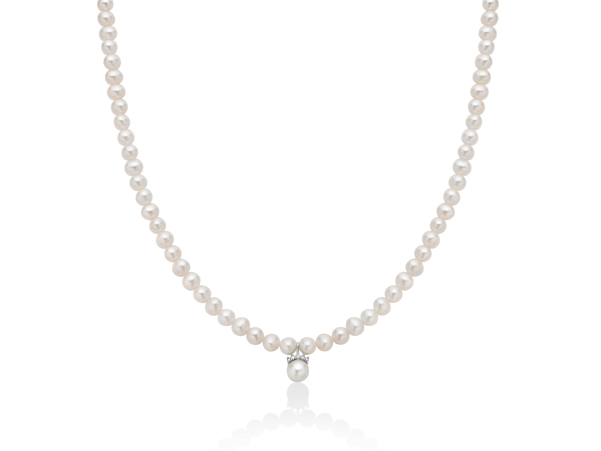 Miluna Collana Perle Fresh Water 4/4,5 Perla Pendente 6/6,5 E Diamanti Naturali In Oro Bianco 750/1000