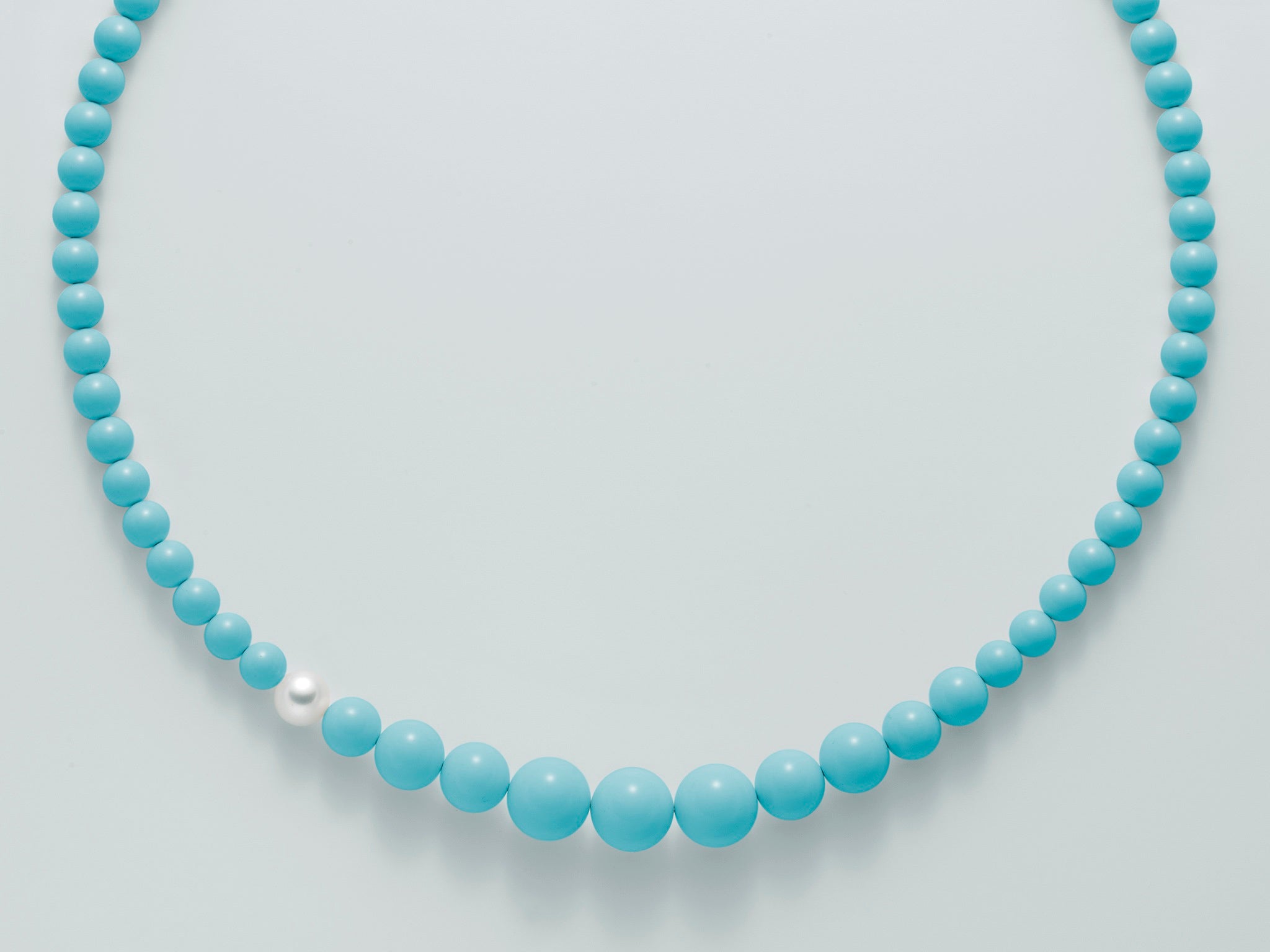Miluna Collana In Argento 925 Perla Fresh Water 9,5/10 E Sfere In Agglomerato Di Turchese Mm 10/14