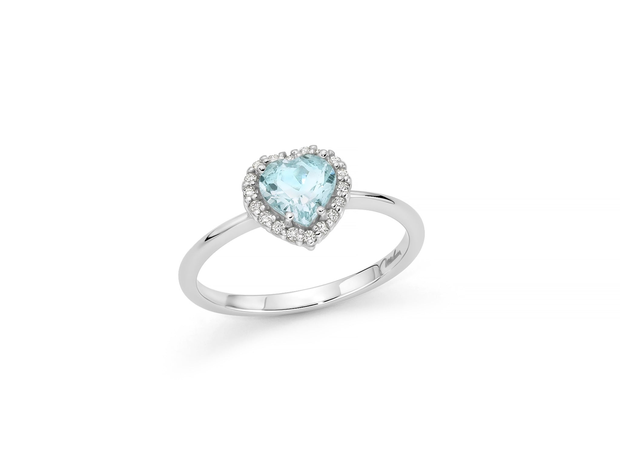 Miluna Anello In Oro Bianco 18 kt Con Acquamarina Naturale Taglio Cuore E Diamanti