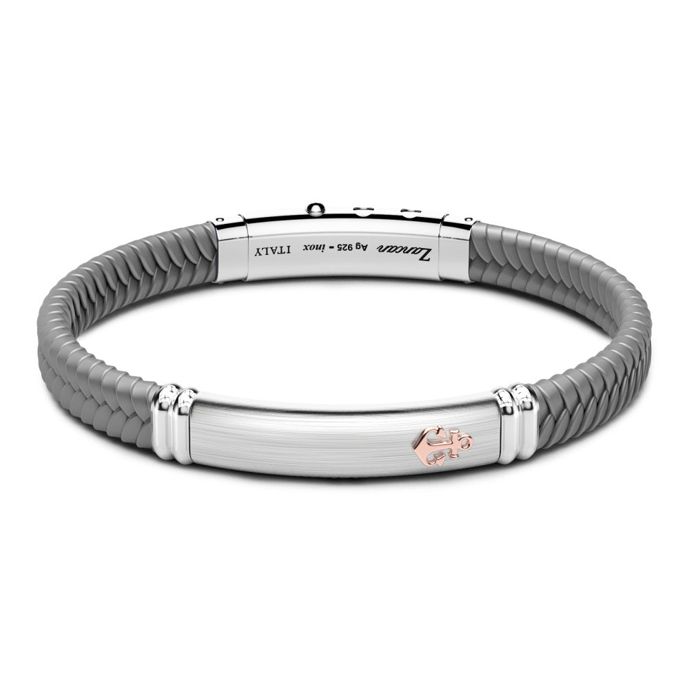 Zancan Bracciale In Silicone Nero Con Targa In argento E Dettagli In Oro Rosa