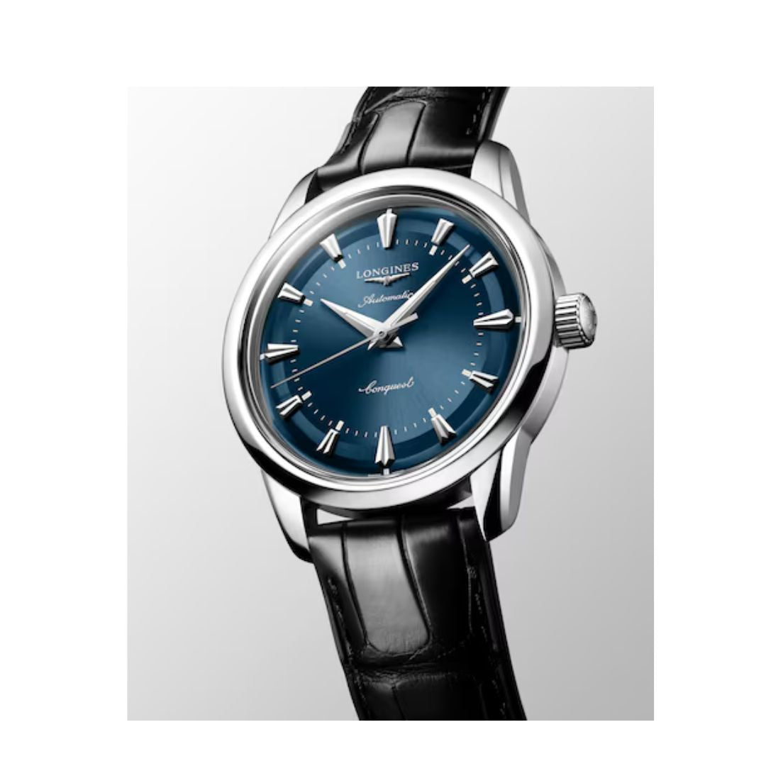 Longines Conquest Heritage 38 Mm Automatico Cinturino In Pelle Blu