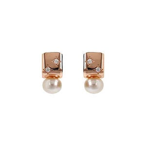 Bronzallure Orecchini A Lobo In Oro Rosa 18kt  Con Punti Lluce In Cubic Zirconia E Perle Bianche