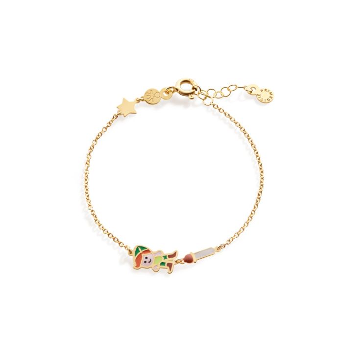 Le Bebe Bracciale Oro Giallo Ispirato A Peter Pan e Spadino Con Smalto Colorato