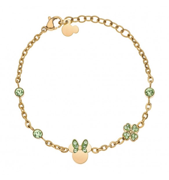 Disney Bracciale Minnie E Quadrifoglio Con Cristalli Verdi