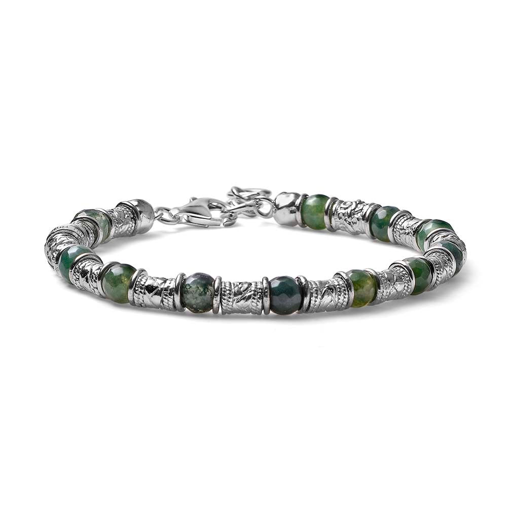 Maria Cristina Sterling Bracciale Uomo Agata Muschiata Verde Barilotti Decorati In Argento