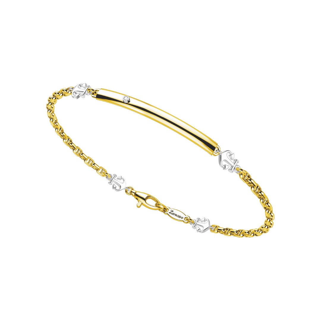 Zancan Bracciale In Oro Biclolore Con Piastra Centrale Diamante Ed Ancore