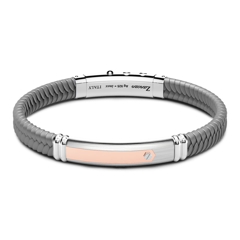Zancan Bracciale In Silicone Nero Con Targa In Argento E Dettagli In Oro Rosa
