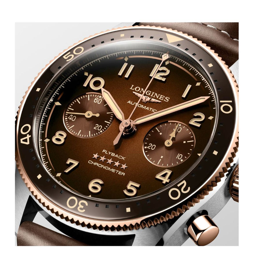 Longines Spirit Flyback Acciaio Oro Cinturino In Pelle