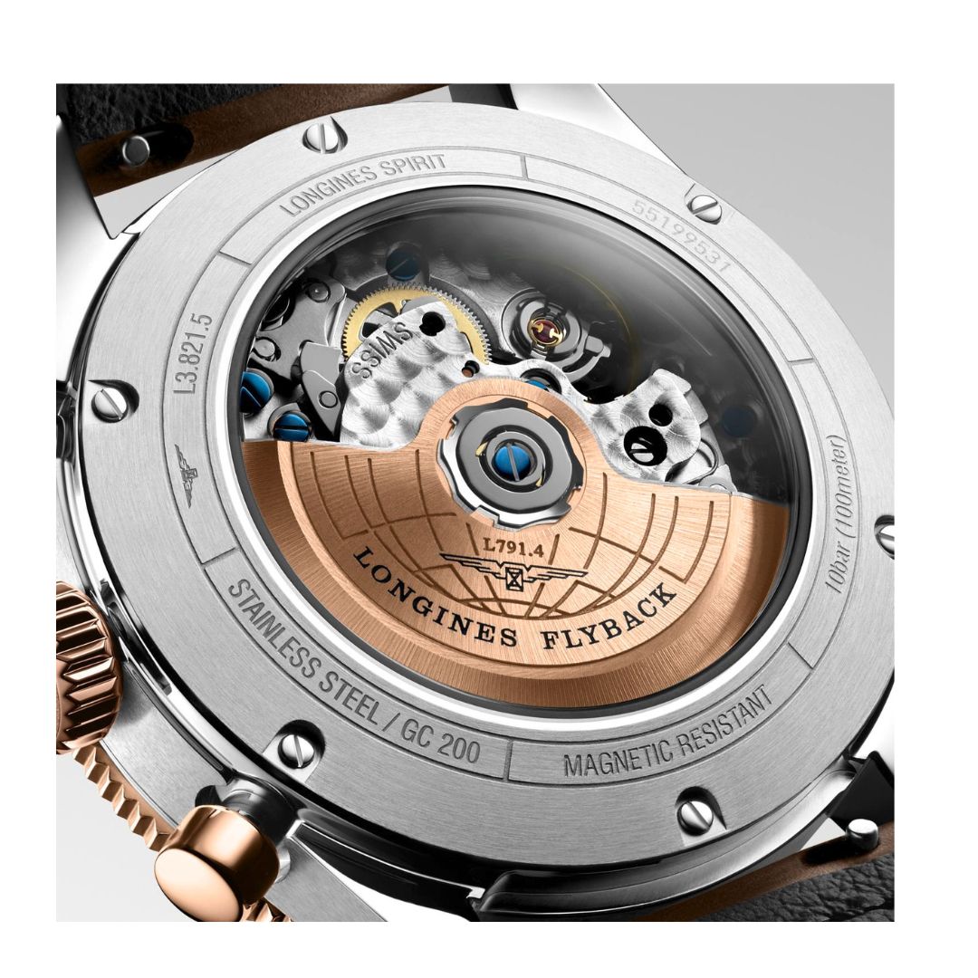 Longines Spirit Flyback Acciaio Oro Cinturino In Pelle