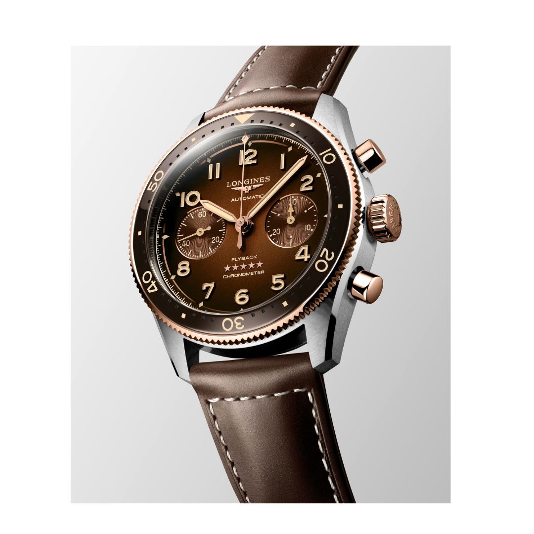 Longines Spirit Flyback Acciaio Oro Cinturino In Pelle