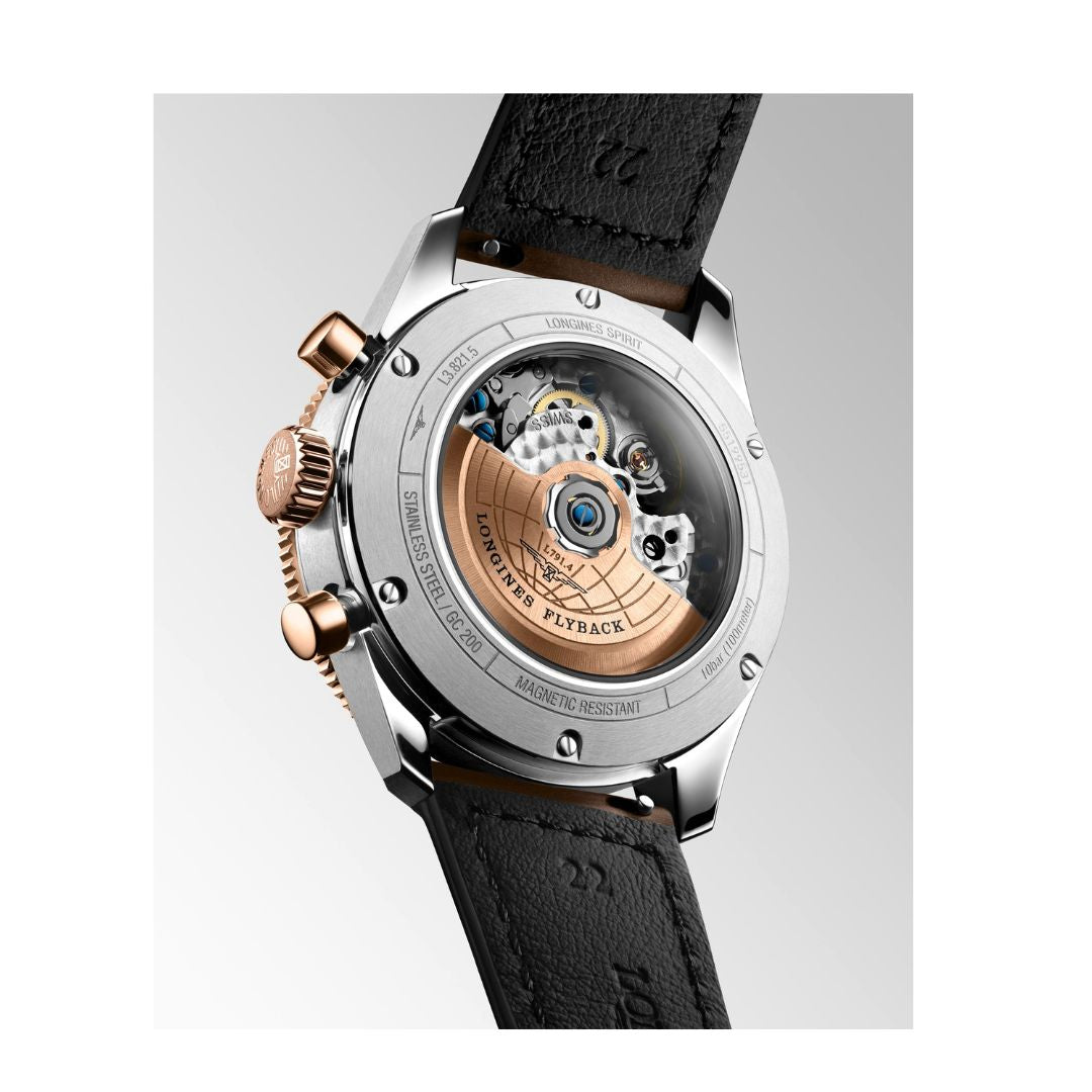 Longines Spirit Flyback Acciaio Oro Cinturino In Pelle