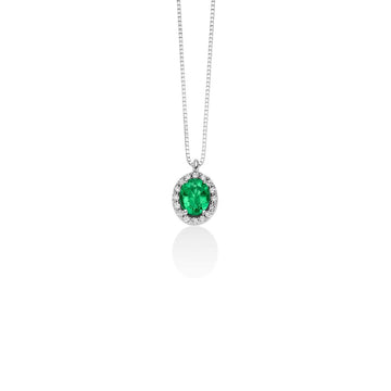 Miluna Collana In Oro Bianco 18 kt Con Smeraldo E Diamanti Naturali