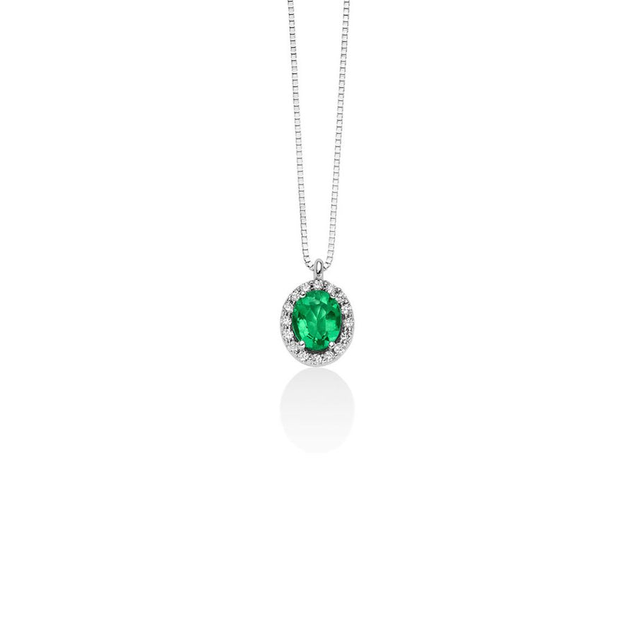 Miluna Collana In Oro Bianco 18 kt Con Smeraldo E Diamanti Naturali