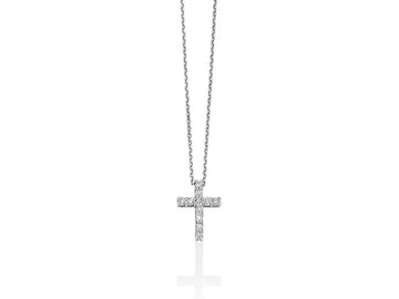 Miluna Collana In Oro Bianco E Ciondolo Croce Con Diamanti