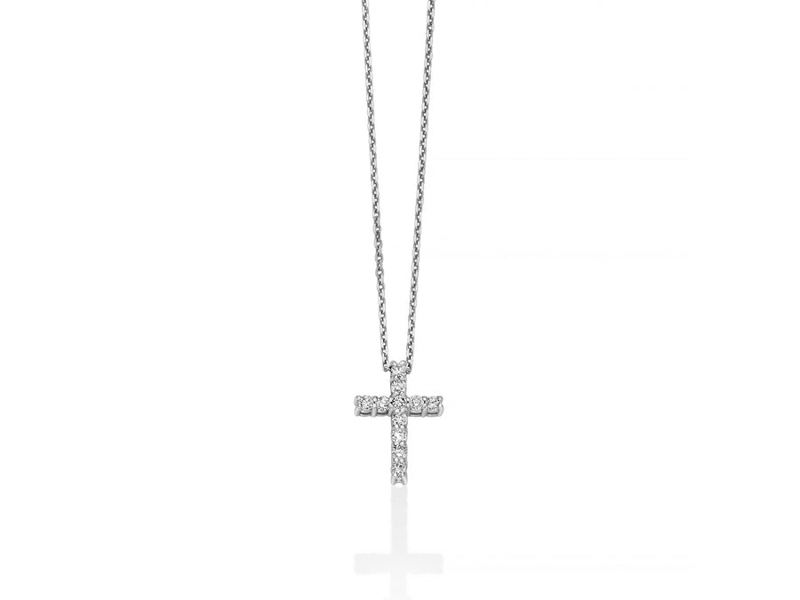 Miluna Collana In Oro Bianco E Ciondolo Croce Con Diamanti