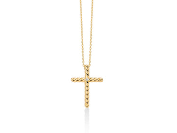 Miluna Collana In Oro Giallo 375/1000 E Croce Con Diamante Naturale