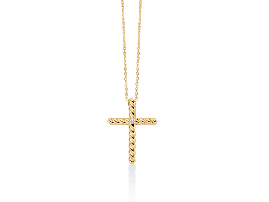 Miluna Collana In Oro Giallo 375/1000 E Croce Con Diamante Naturale
