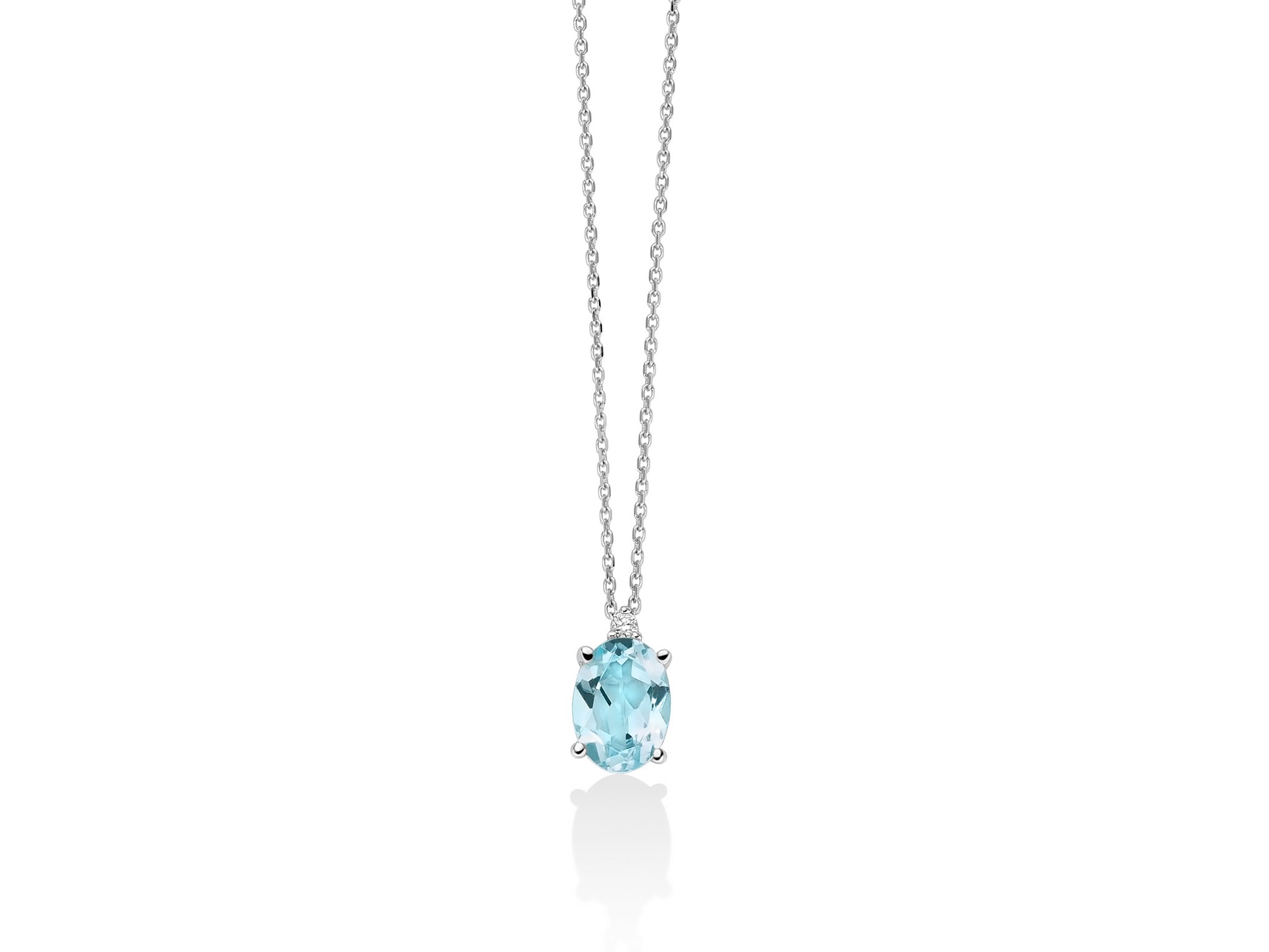 Miluna Collana In Oro Bianco 375/1000 Gemma Del Cielo E Diamante Naturale