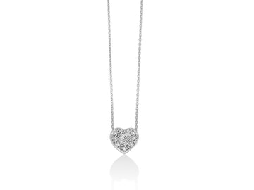 Miluna Collana In Oro Bianco 375/1000 Con Cuore Pavettato Di Diamanti Naturali
