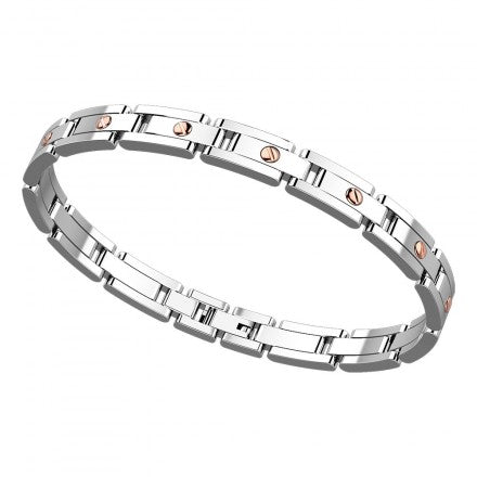 Zancan Bracciale Uomo In Acciaio  E Inserti In Oro Rosa