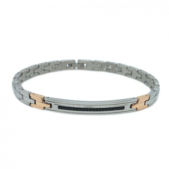 Zancan Bracciale In Acciaio Con Spinelli E Dettagli In Oro Rosa.