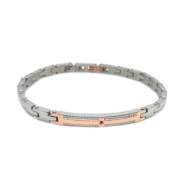 Zancan Bracciale Uomo Acciaio 316L, Spinello Nero e PVD Oro Rosa