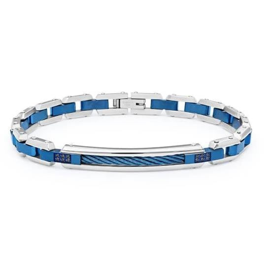 Zancan Bracciale Uomo Acciaio 316L Trattamento PVD E Zirconi Blu