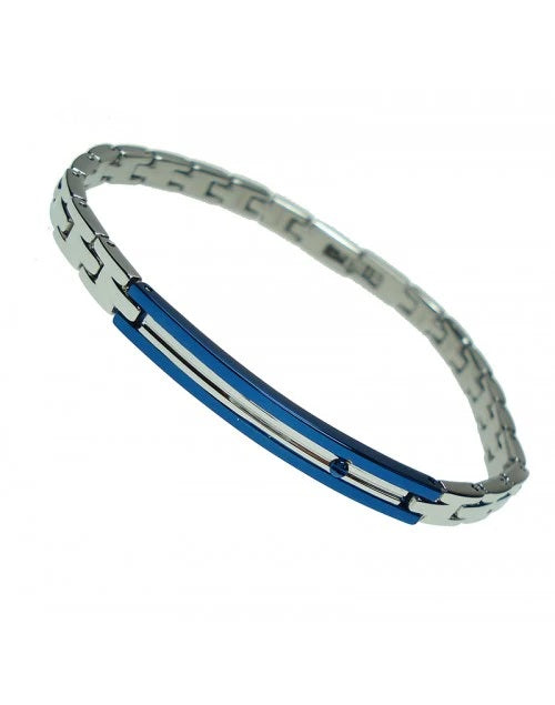 Zancan Bracciale Uomo In Acciaio Bicolore Con Zircone Blu