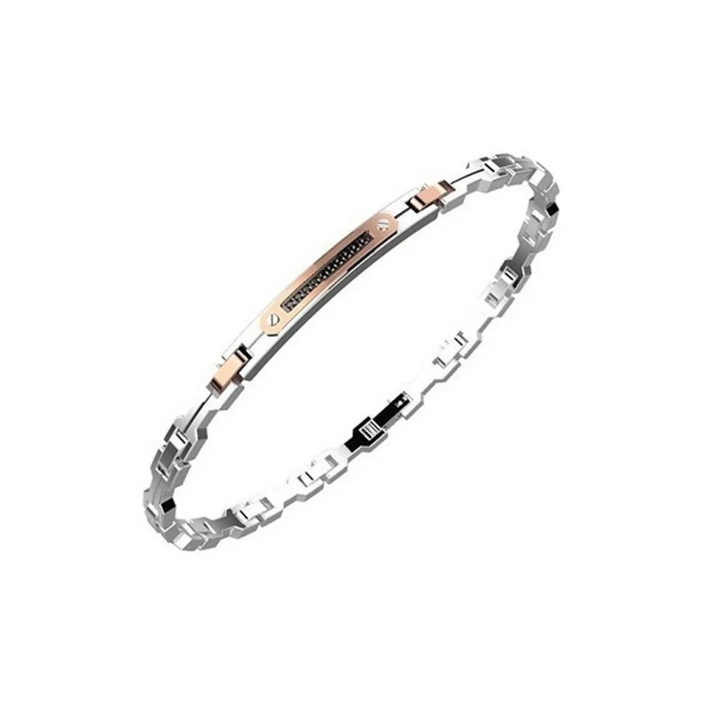 Zancan Bracciale Uomo In Acciaio 316L E Zirconi Neri