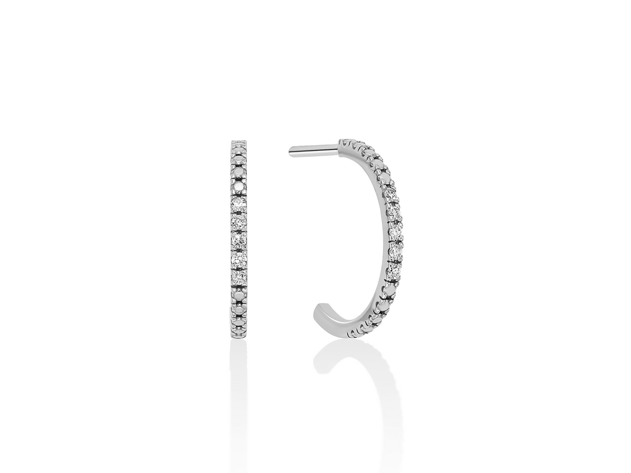 Miluna Orecchini Semi Cerchio In Oro Bianco 375/1000 E Diamanti Naturali