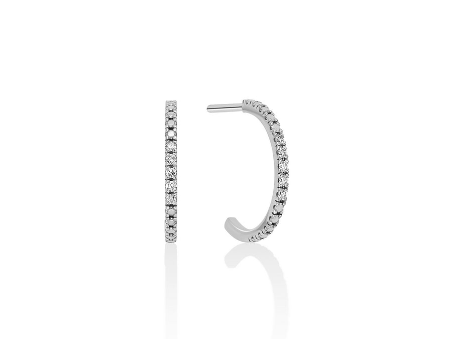 Miluna Orecchini Semi Cerchio In Oro Bianco 375/1000 E Diamanti Naturali