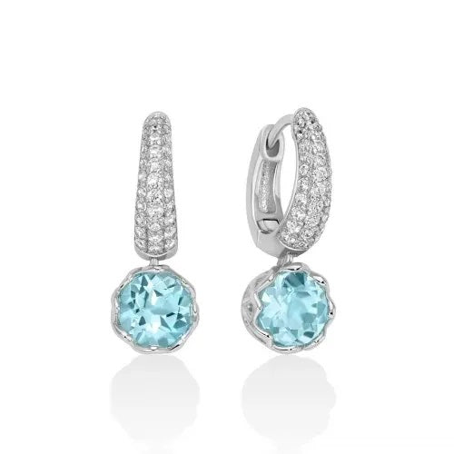 Miluna Orecchini A Cerchio Unica Colibrì Con Gemma Del Cielo E Topazi Bianchi In Argento 925/1000